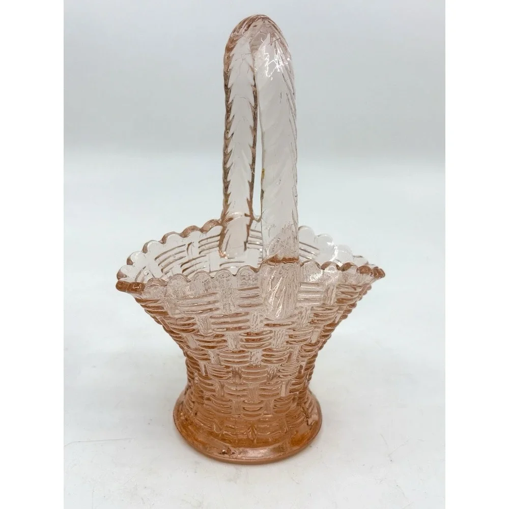 Antique Fenton Dugan Diamond Pink Basket Weave Basket, 1920's, See Photos